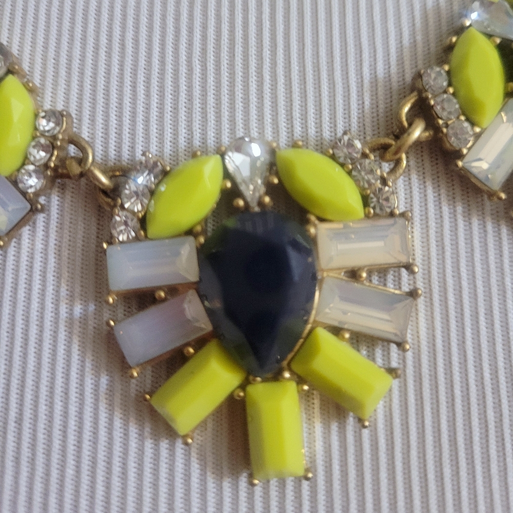 J. Crew Bright Yellow Opalescent and Navy Statement Necklace - Picture 3 of 7